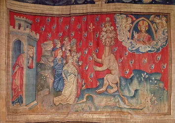 Anbetung des Tieres, aus dem Apokalypse-Wandteppich von Angers, 1373-87